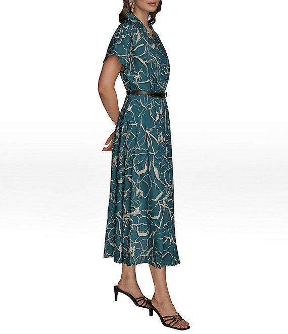 Donna Karan Point Collar Short Sleeve Belted Button Front Midi Shirt Dress Product Image