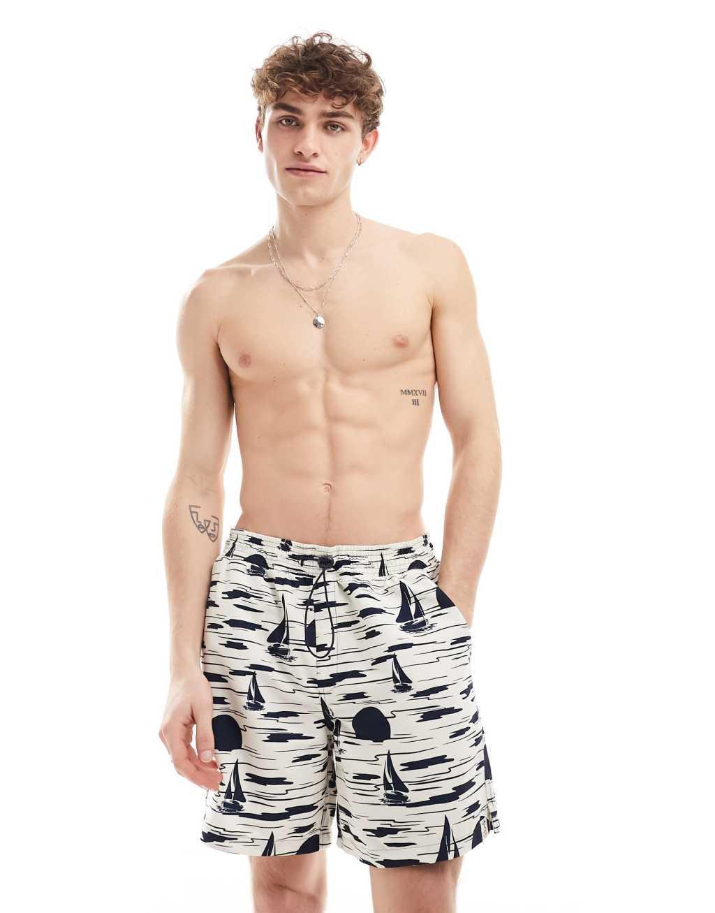 Hunky Trunks sunset boat swim shorts in off white Product Image