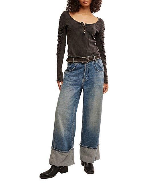 Free People Hope Henley Scoop Neck Long Sleeve Knit Top Product Image