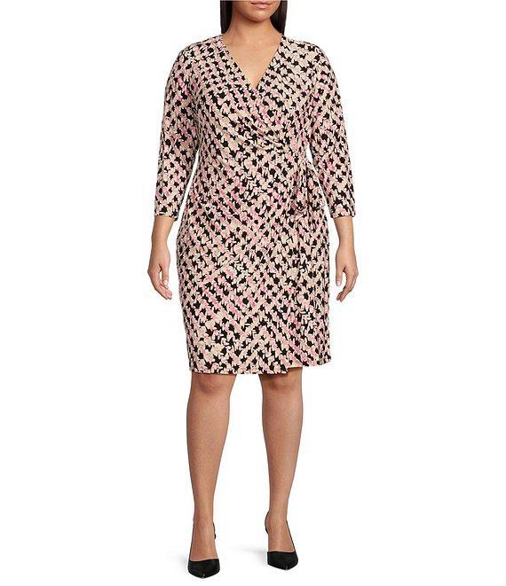Anne Klein Plus Size Long Sleeve Faux Wrap Dress Product Image