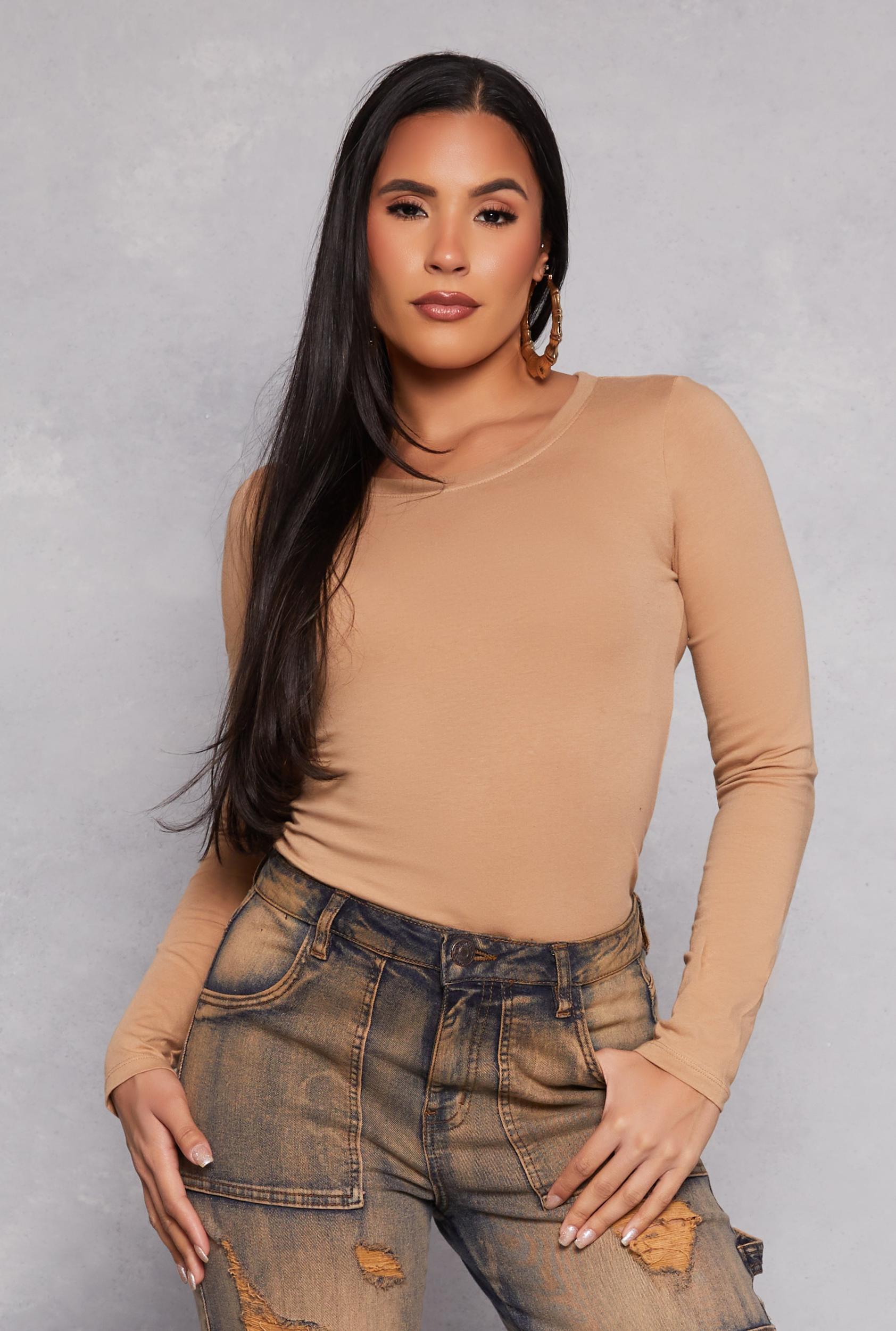Womens Basic Crew Neck Long Sleeve Tee Product Image