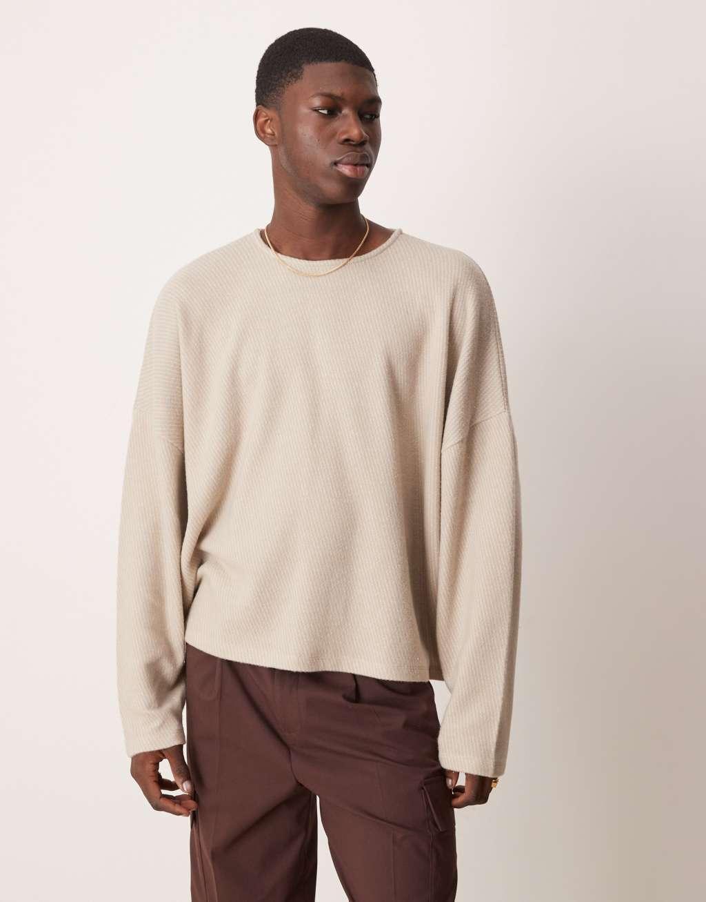 ASOS DESIGN super oversized boxy sweatshirt in heather gray knit texture Product Image