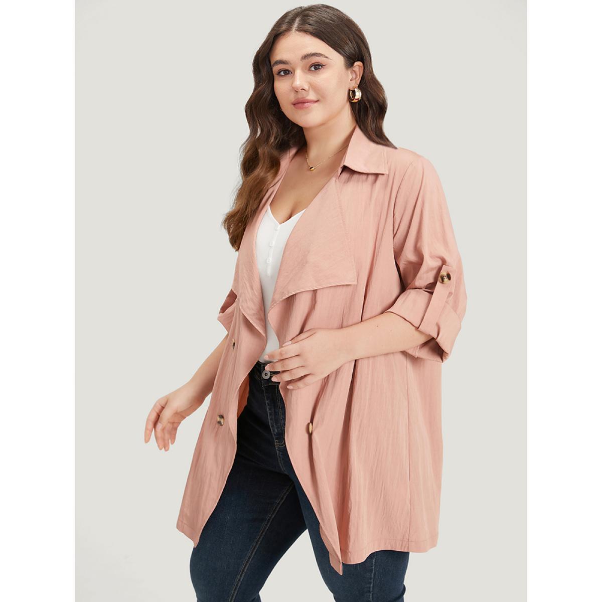 Plus Size Plain Lapel Collar Asymmetrical Tab Sleeve Coat Women Rouge Casual Plain Loose Ladies Dailywear Winter Coats BloomChic 18-20/2X Product Image