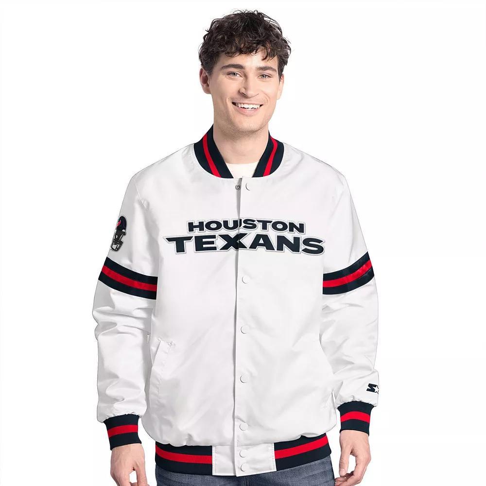 Men's Starter  White Houston Texans Scout Full-Snap Varsity Jacket, Size: Medium Product Image