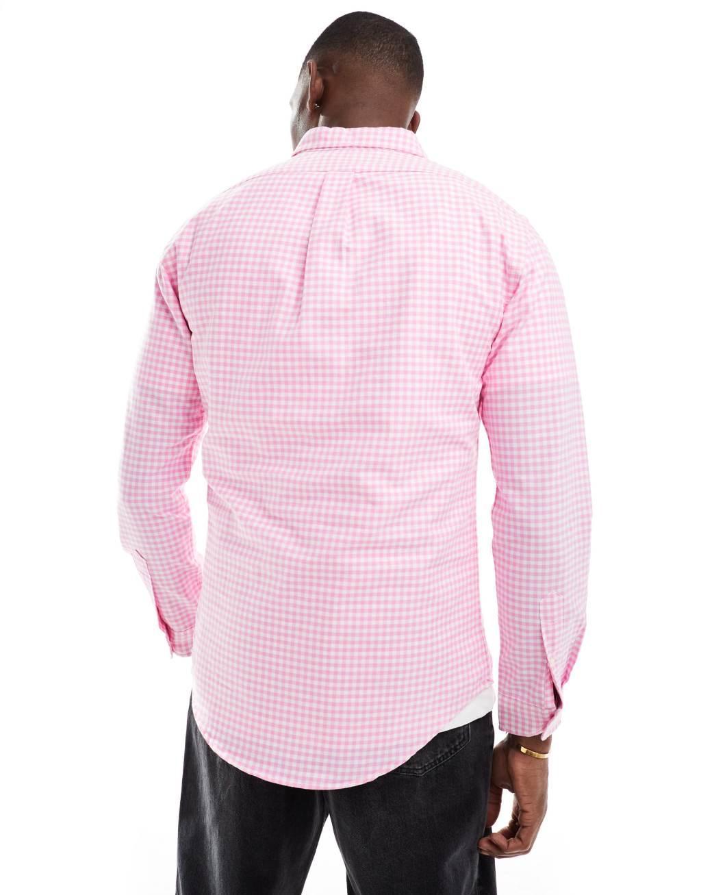 Polo Ralph Lauren icon logo slim fit stripe oxford shirt in pink/white Product Image