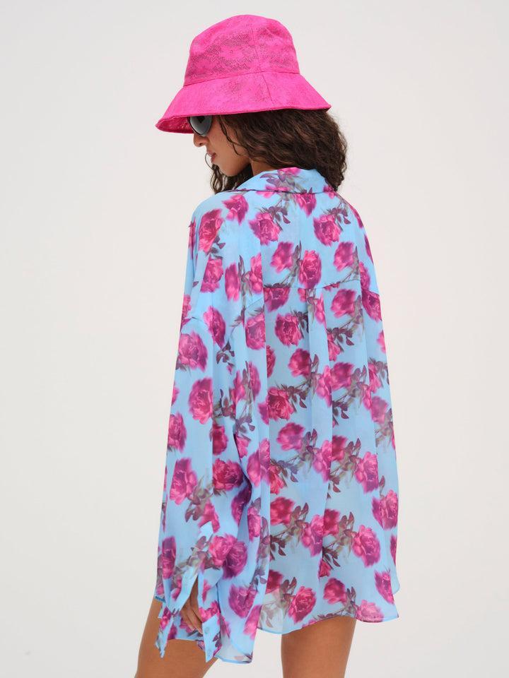 Floral Stems Button-Down Top — Blue Product Image