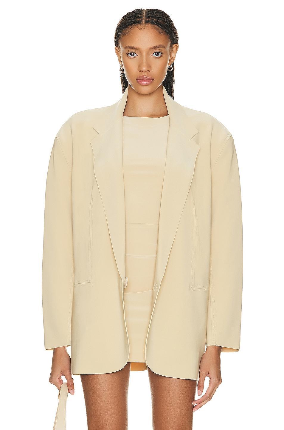 Norma Kamali Oversized Single Breasted Jacket in Beige Product Image