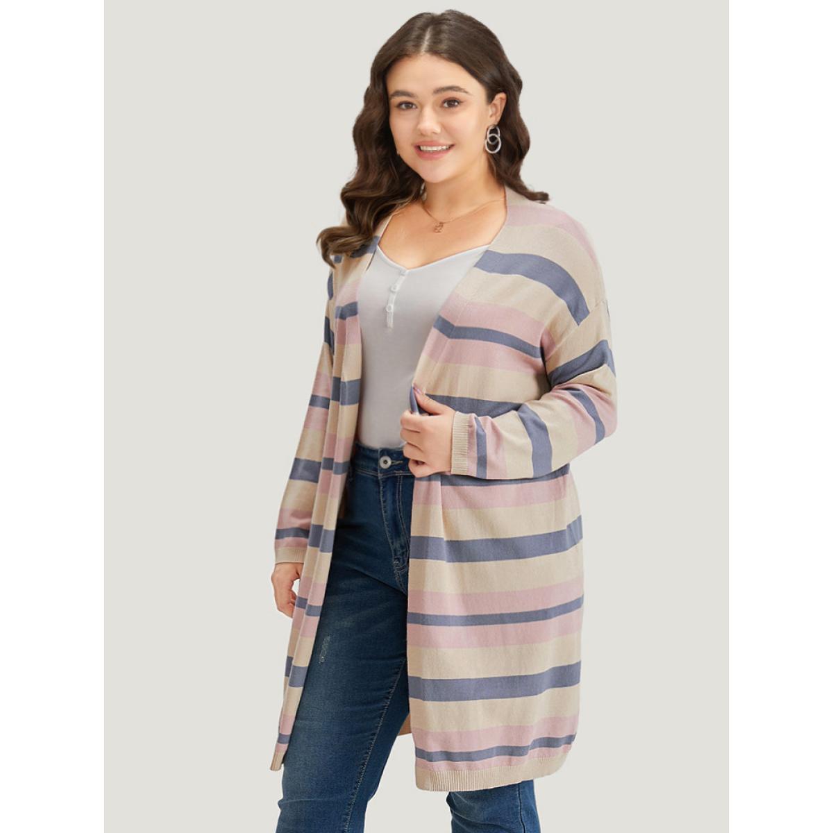 Plus Size Supersoft Essentials Striped Contrast Cardigan Multicolor Women Casual Loose Long Sleeve Dailywear Cardigans BloomChic 26/4X Product Image