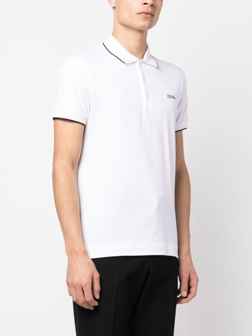 ZEGNA White Logo-embroidered Cotton Polo Shirt Product Image
