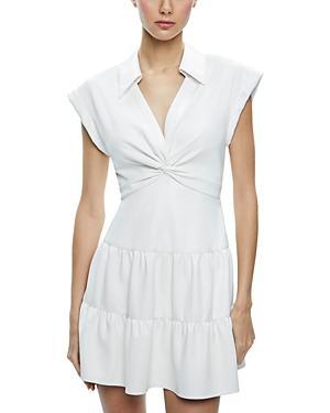 Alice and Olivia Mila Faux Leather Twist Front Cap Sleeve Dress Product Image