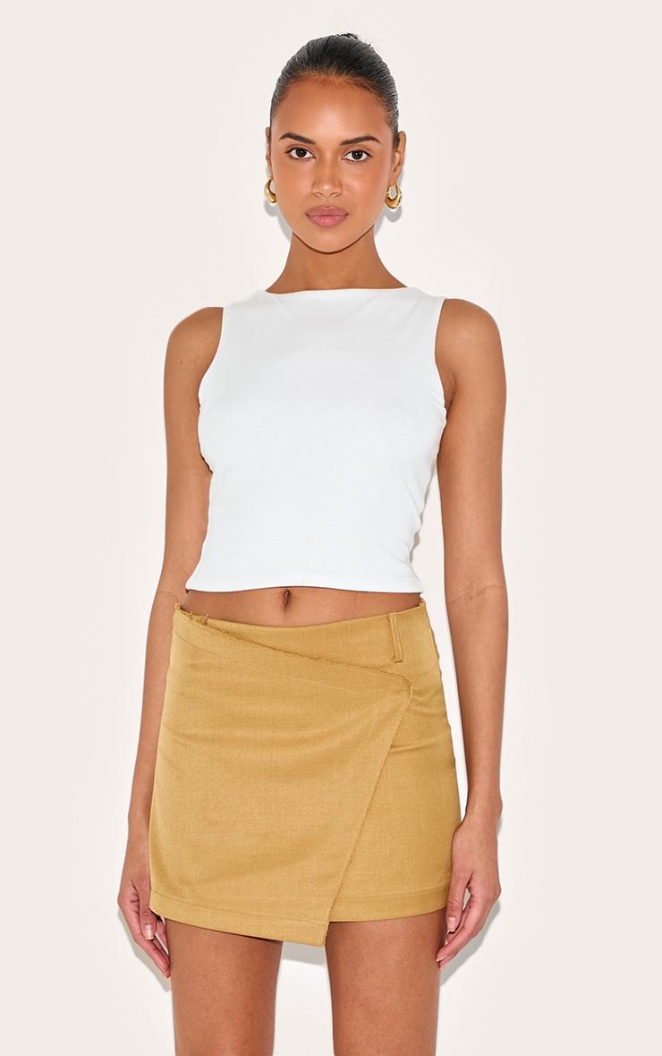 Olive Woven Raw Edge Detail Mini Skort Product Image