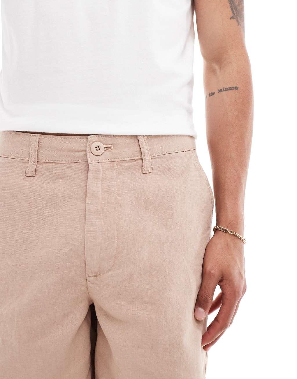 ASOS DESIGN wide linen shorts in brown Product Image