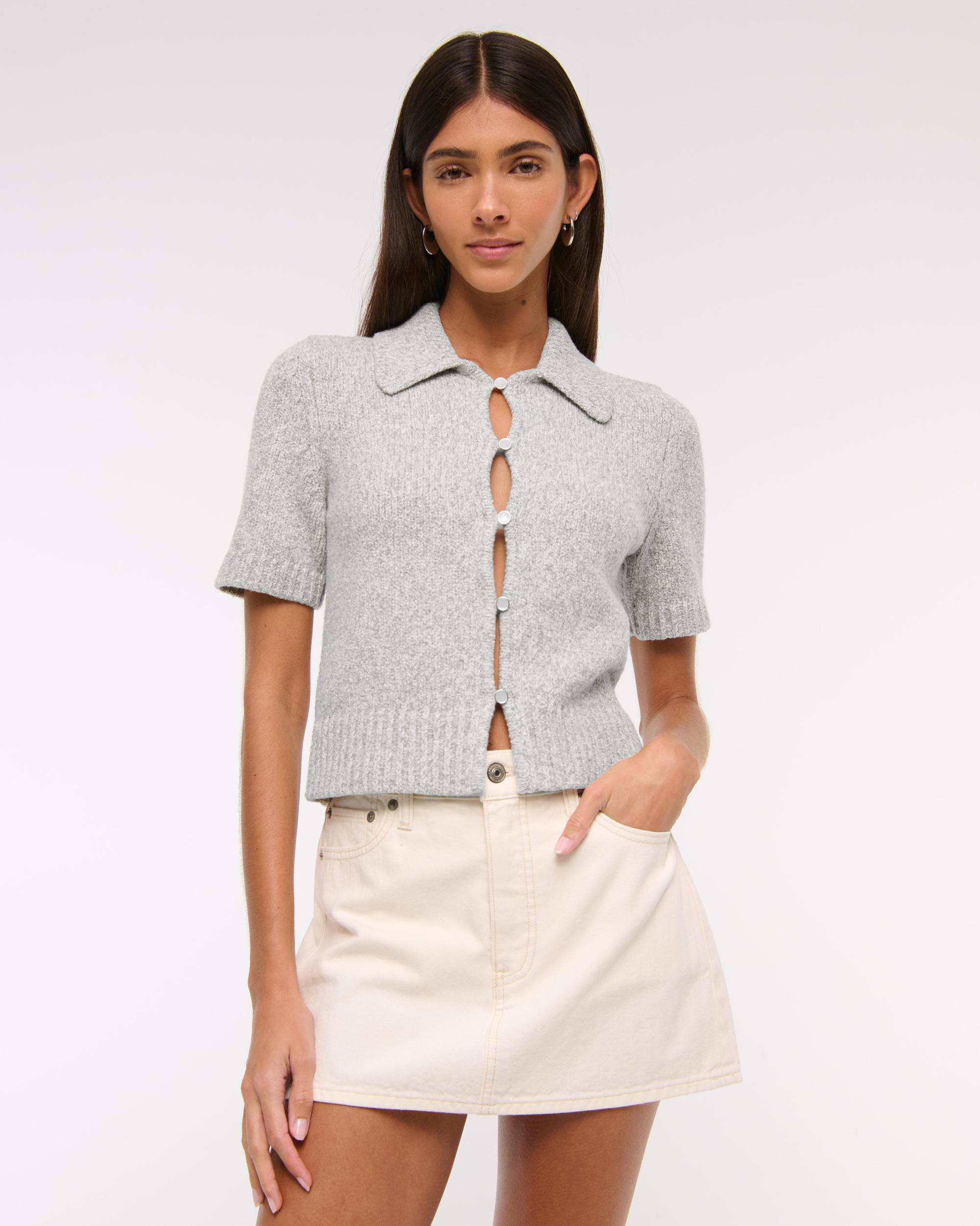 Short-Sleeve Collared Cardigan Product Image
