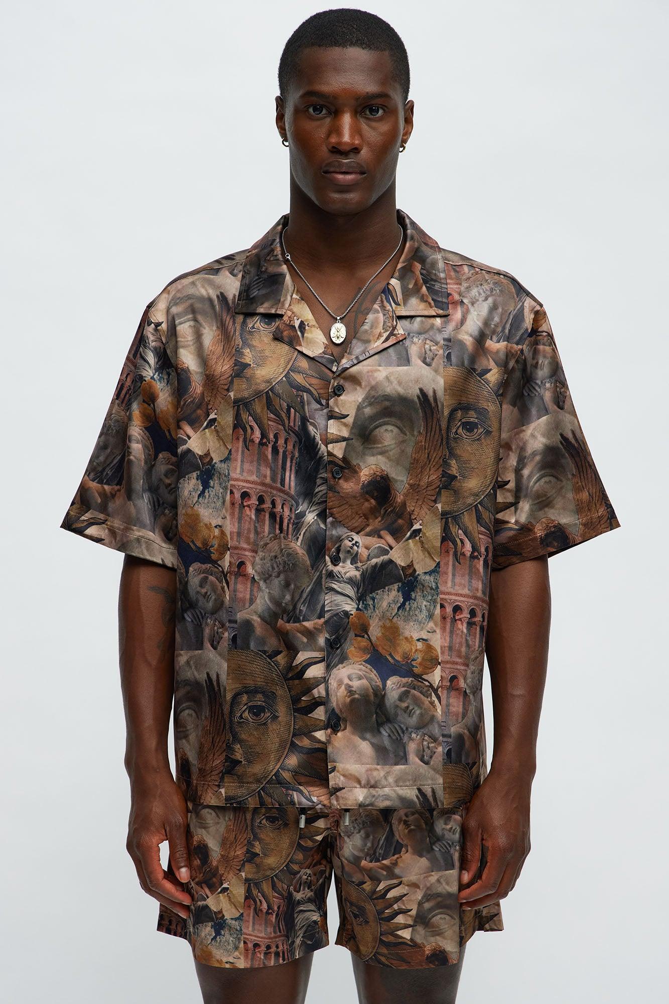 Celestial Glory Cuban Collar Short Sleeve Shirt - Brown Combo Product Image