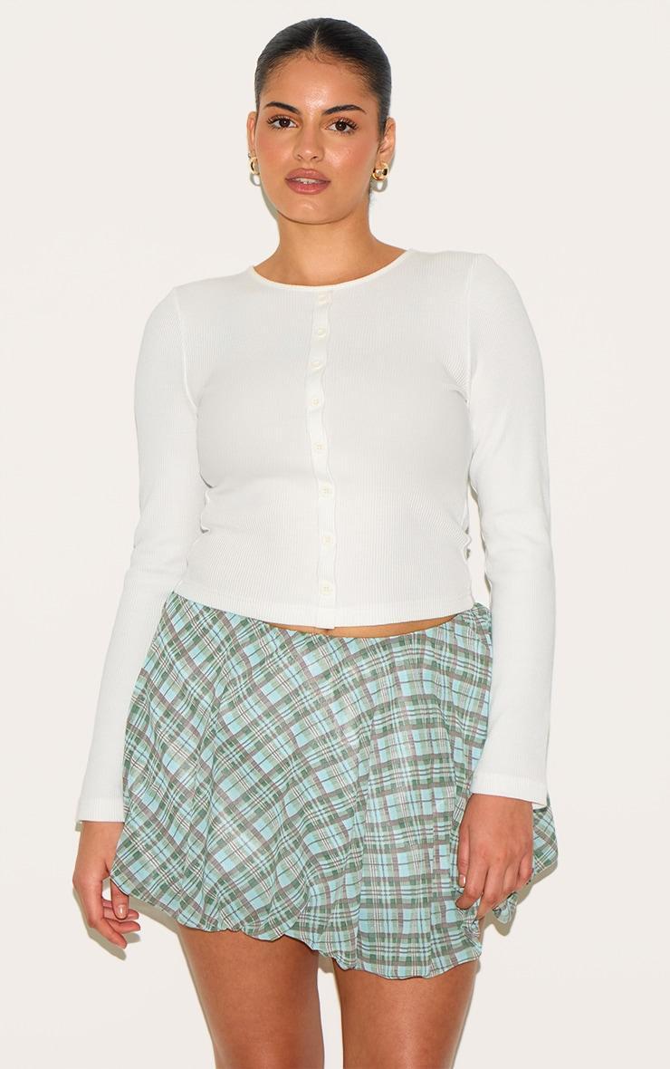 Plus Blue Chiffon Gingham Print Puffball Skirt Product Image