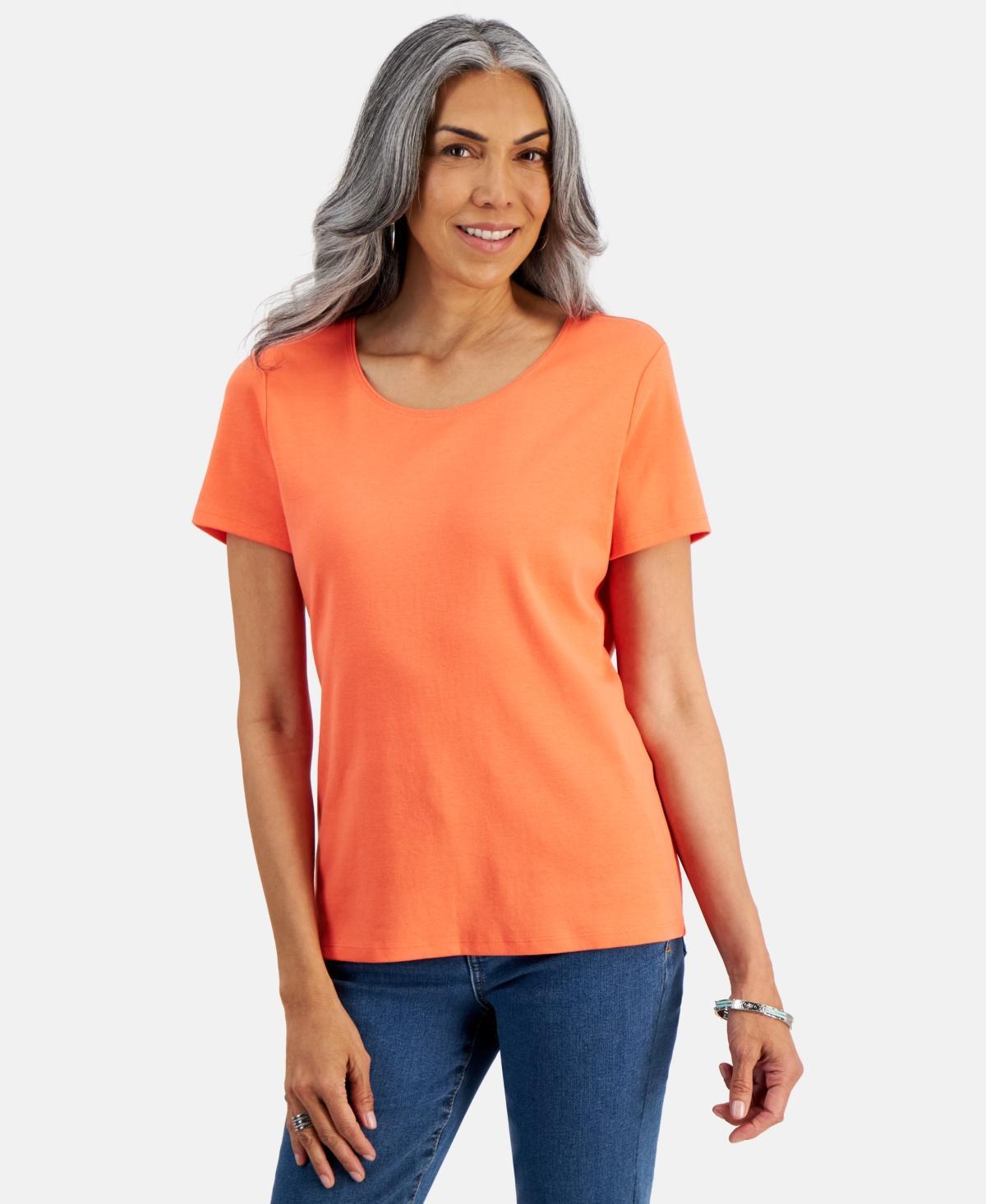Style & Co Womens Cotton Short-Sleeve Scoop-Neck Top, Xs-4X, Created for Macys Product Image