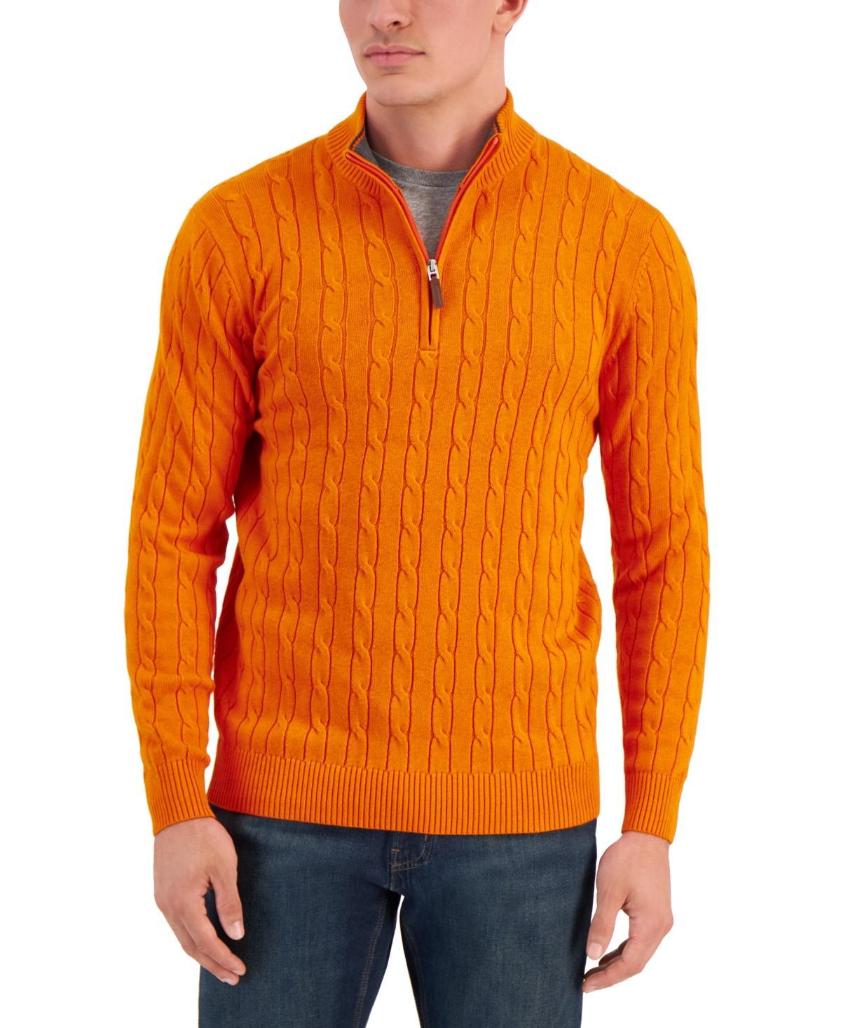 Club Room Mens Cable Knit Quarter-Zip Cotton Sweater, Created for Macys Product Image