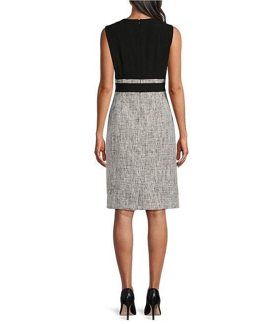 Kasper Stretch Crepe Crew Neck Sleeveless Tweed Sheath Dress Product Image