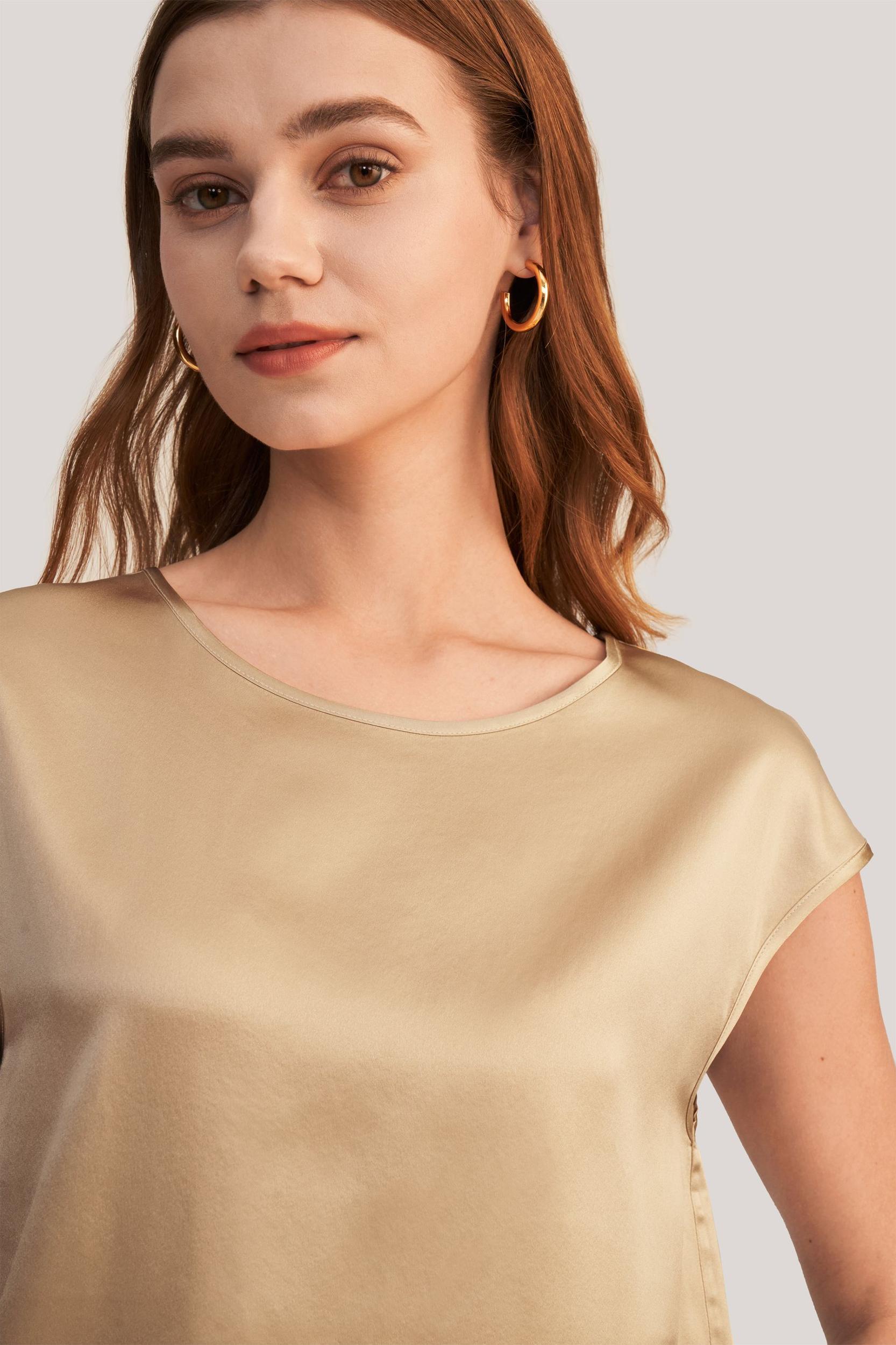 Basic Cap Sleeves Silk Tee Product Image