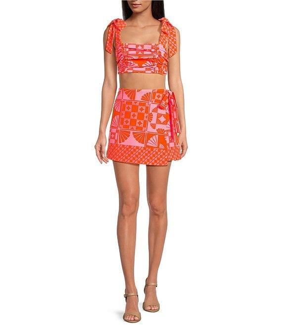 Sugarlips Coordinating Haines Town Printed Square Neck Sleeveless Ruched Tie Straps Top Product Image