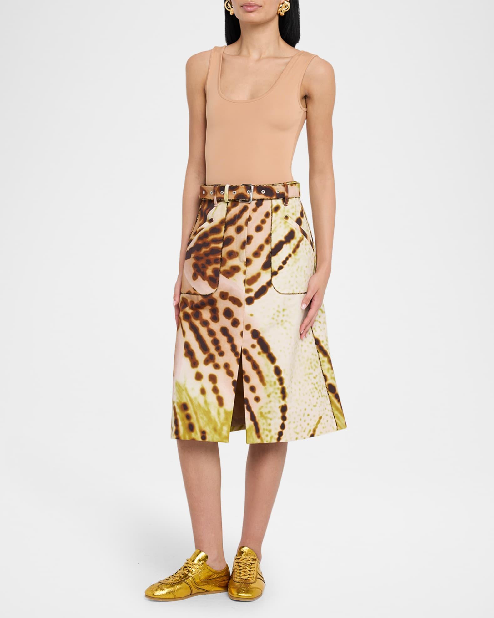 Sheraz Orchid-Print Belted A-Line Skirt Product Image