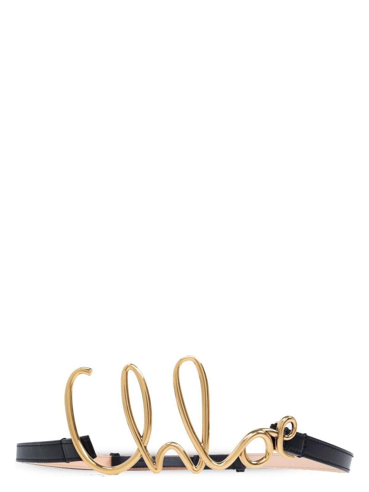 CHLOÉ Iconic Leather Belt Gold-tone Hardware In Black Product Image