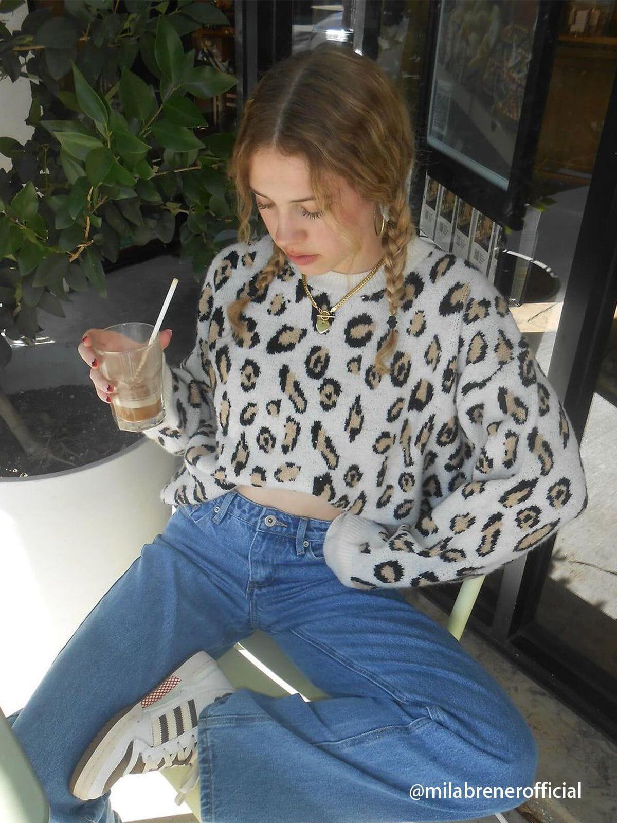 Aelfric Eden Apricot Leopard Print Sweater Product Image