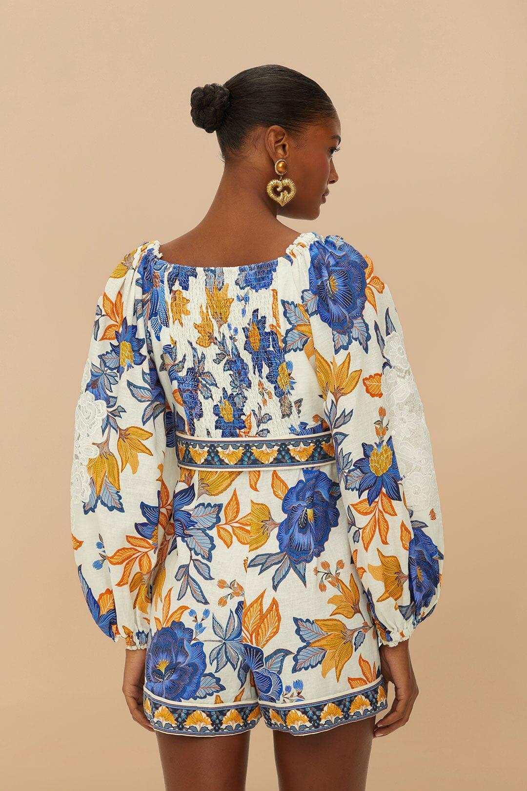 Off-White Summer Flowers LENZING™ ECOVERO™ Euroflax™ Romper Product Image