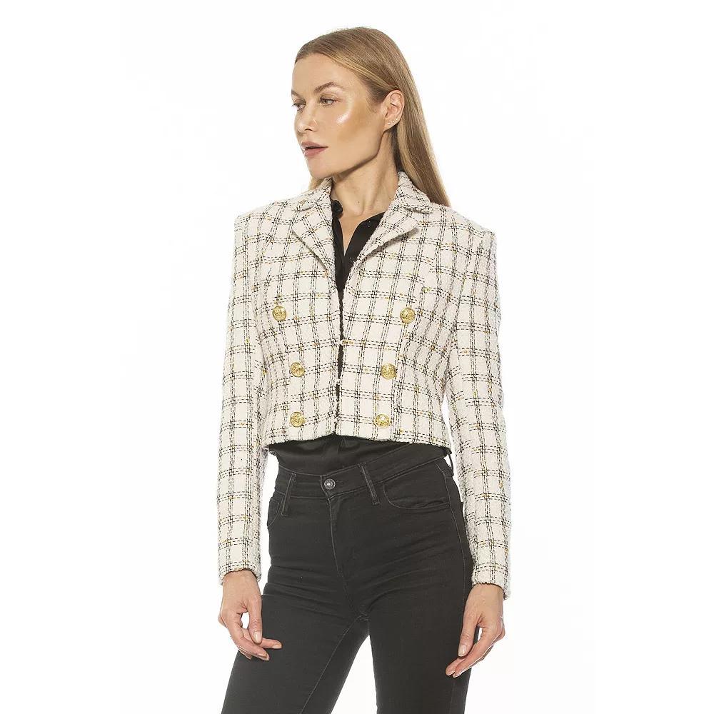 Women's ALEXIA ADMOR Jesse Cropped Blazer, Size: 10, Ivory Plaid Product Image