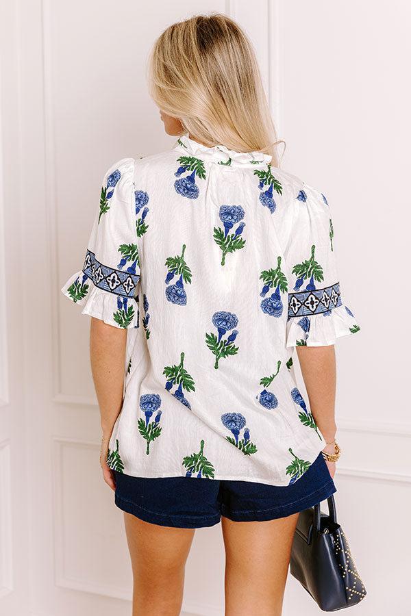 Garden Party Chic Floral Top in Blue Product Image