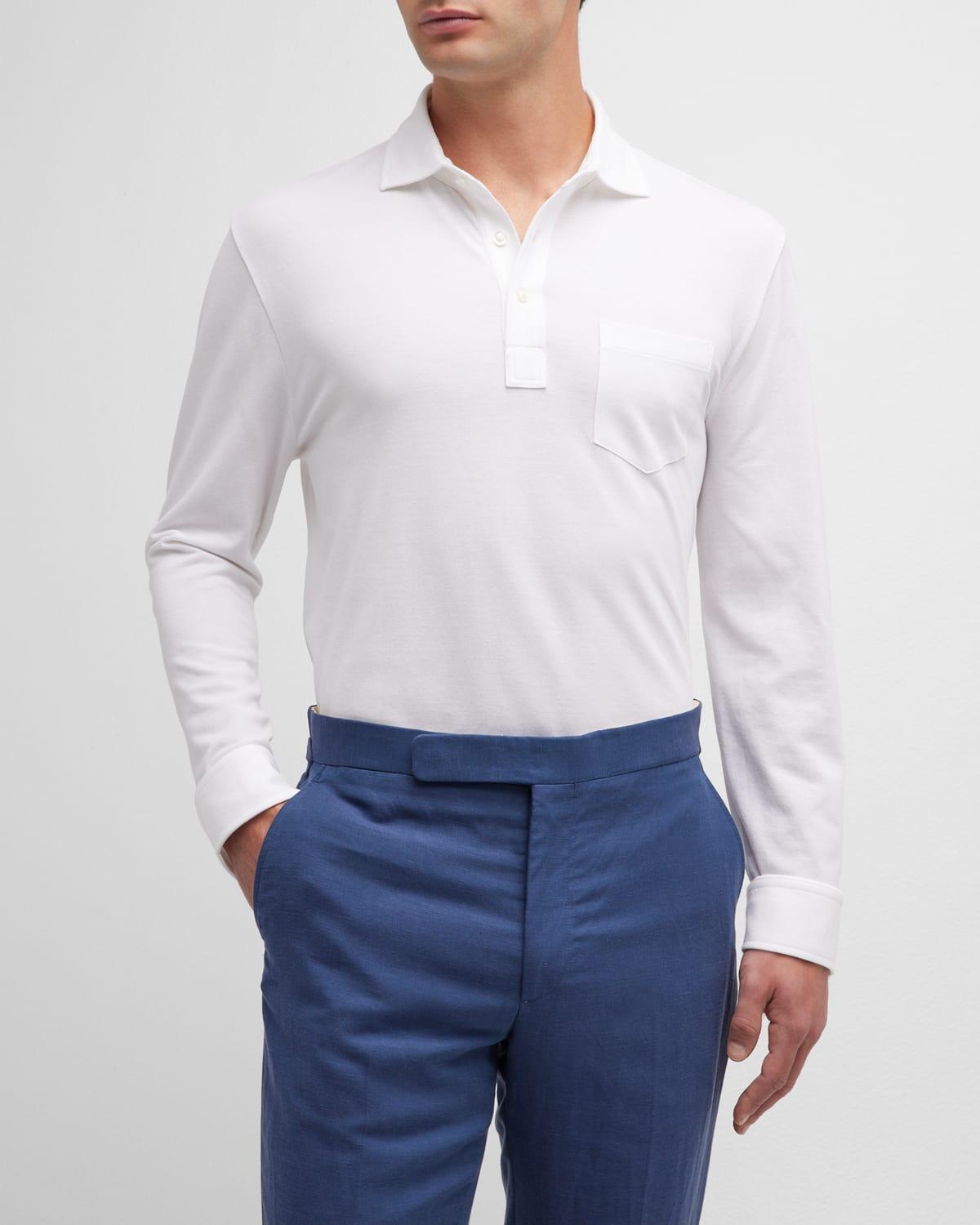 Mens Washed Non-Logo Long Sleeve Polo Product Image