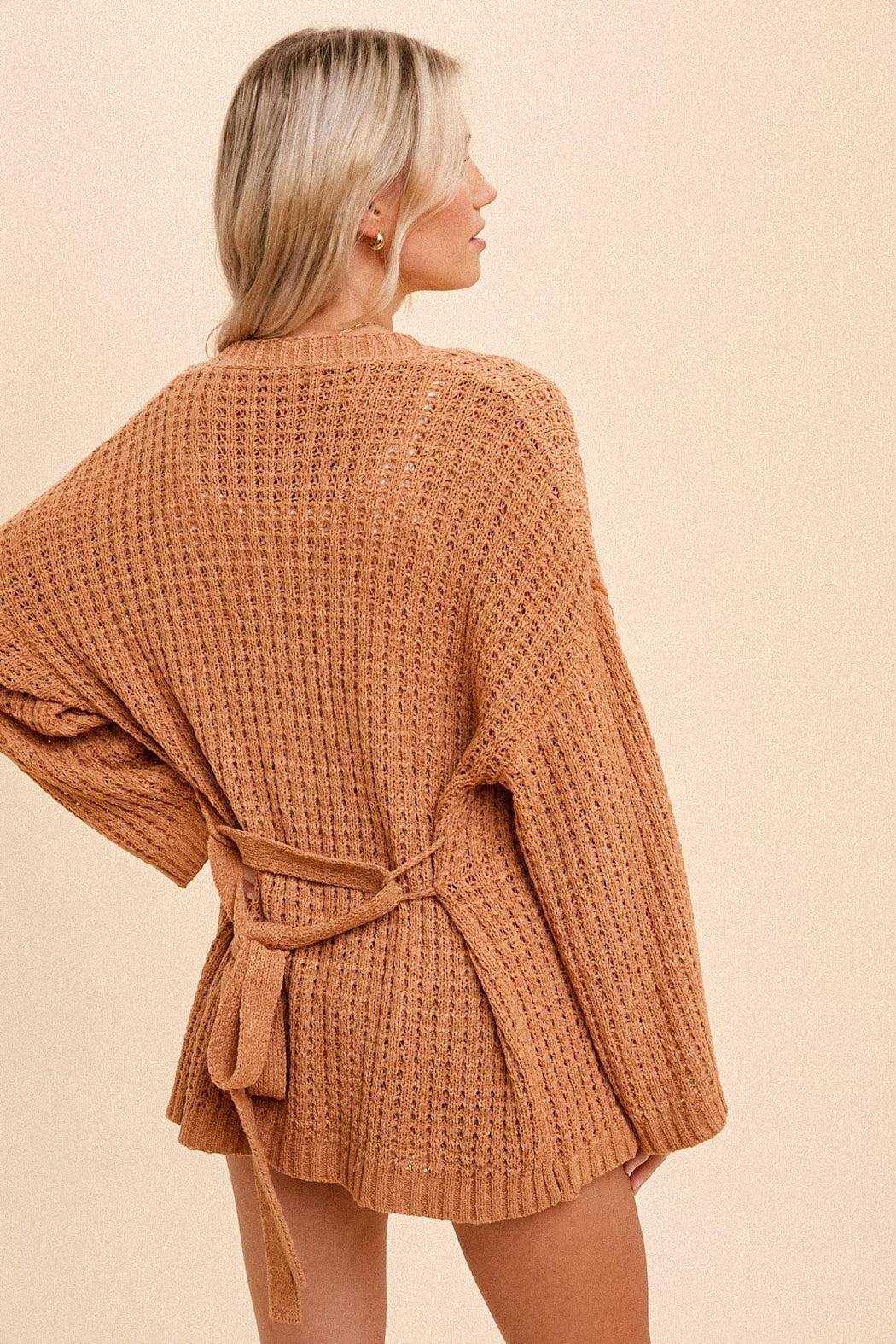 Caramel Crochet Cardigan Product Image