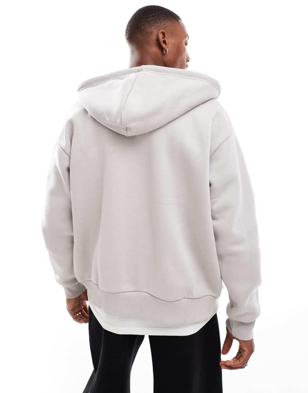 Bershka washed zip up hoodie tracksuit in gray Product Image