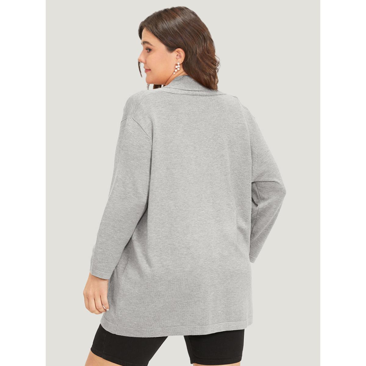 Plus Size Supersoft Essentials Plain Lapel Collar Patched Pocket Cardigan DarkGray Women Basics Loose Long Sleeve Everyday Cardigans BloomChic 30/6X Product Image