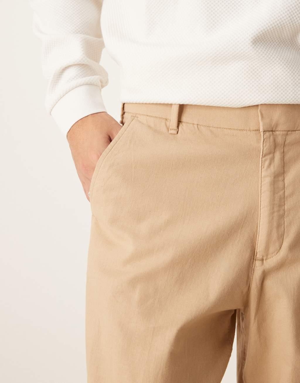 Abercrombie & Fitch baggy linen pants in beige Product Image