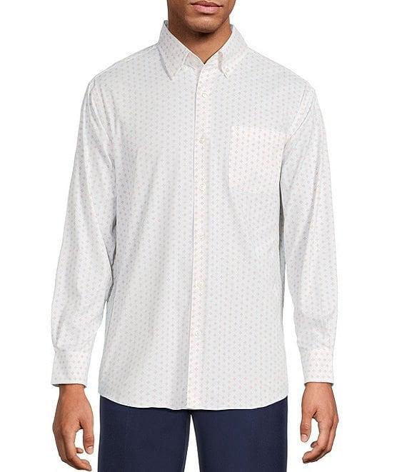 Roundtree & Yorke Performance The Traveler Long Sleeve Geometric Chambray Sport Shirt Product Image