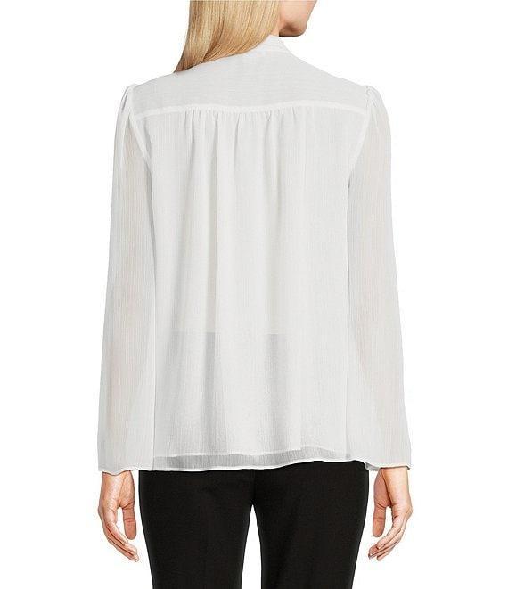Calvin Klein Chiffon Tie-Neck Long Flare Sleeve Button Down Blouse Product Image