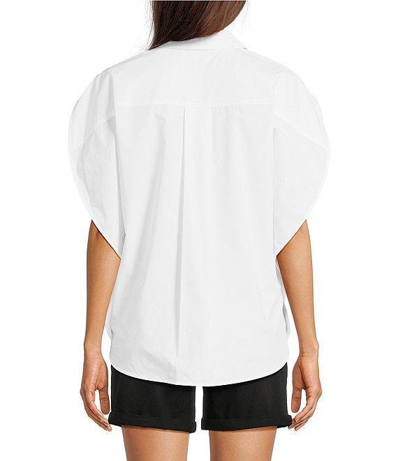Gibson & Latimer Woven Point Collar Cap Dolman Sleeve Circle Button Front Shirt Product Image