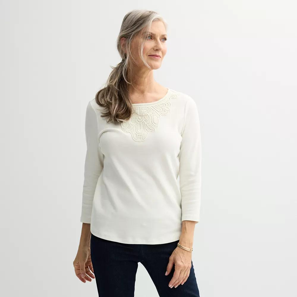 Women's Croft & Barrow® Lace Round Neck Top, Size: Small, Ivory Product Image