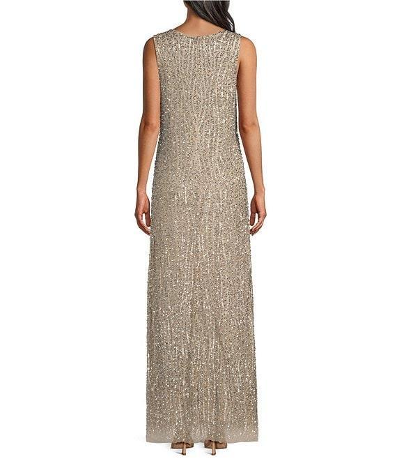 Pisarro Nights Petite Size Sequin Mesh Crew Neck Sleeveless Sheath Dress Product Image