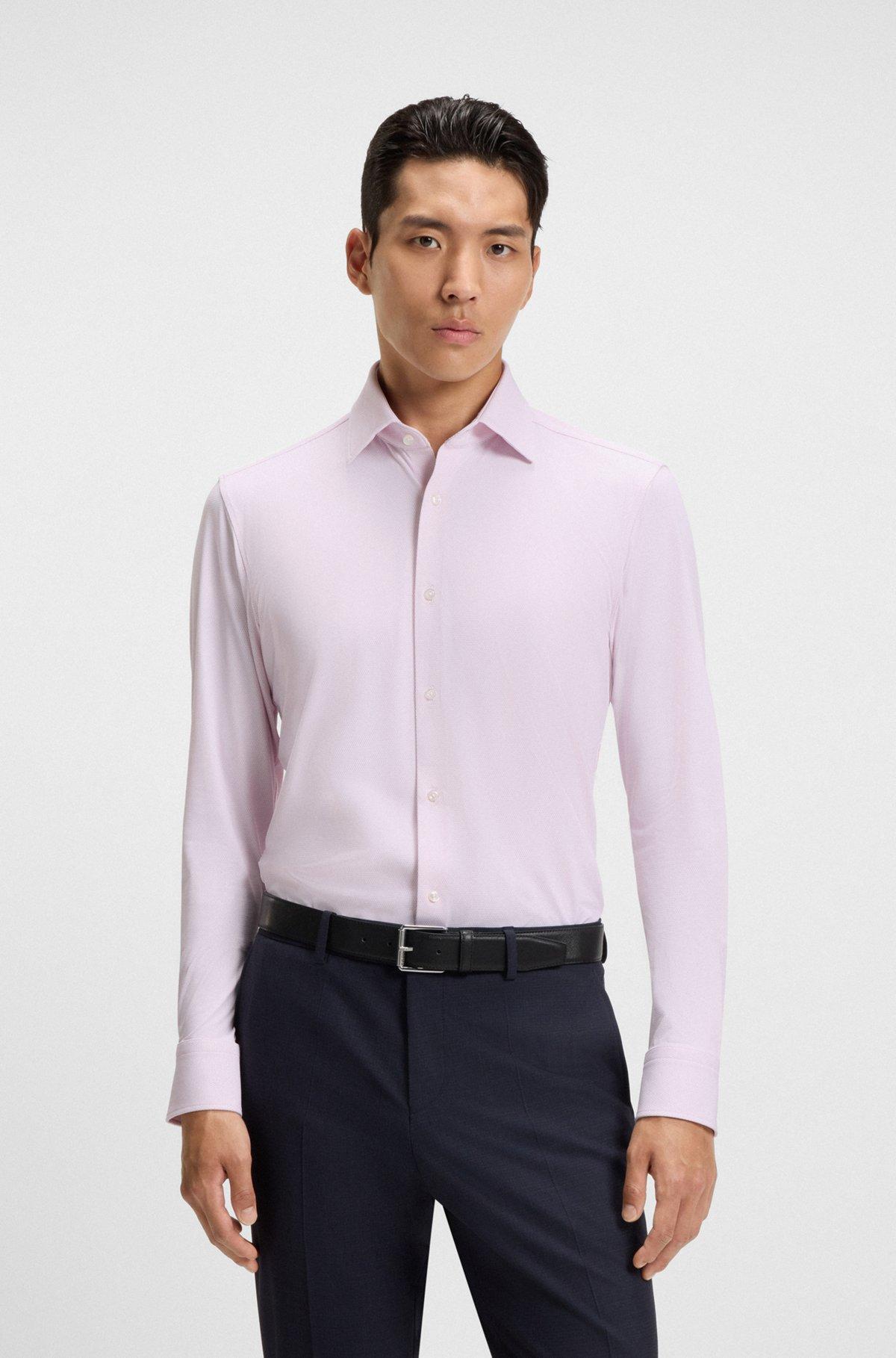 BOSS - Slim-fit shirt in performance-stretch structured fabric - light pink Product Image