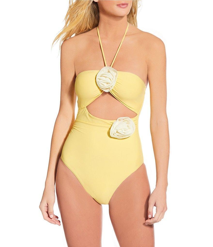 Gianni Bini Solid Rosette Ruched Cut-Out One Piece Swimsuit Product Image