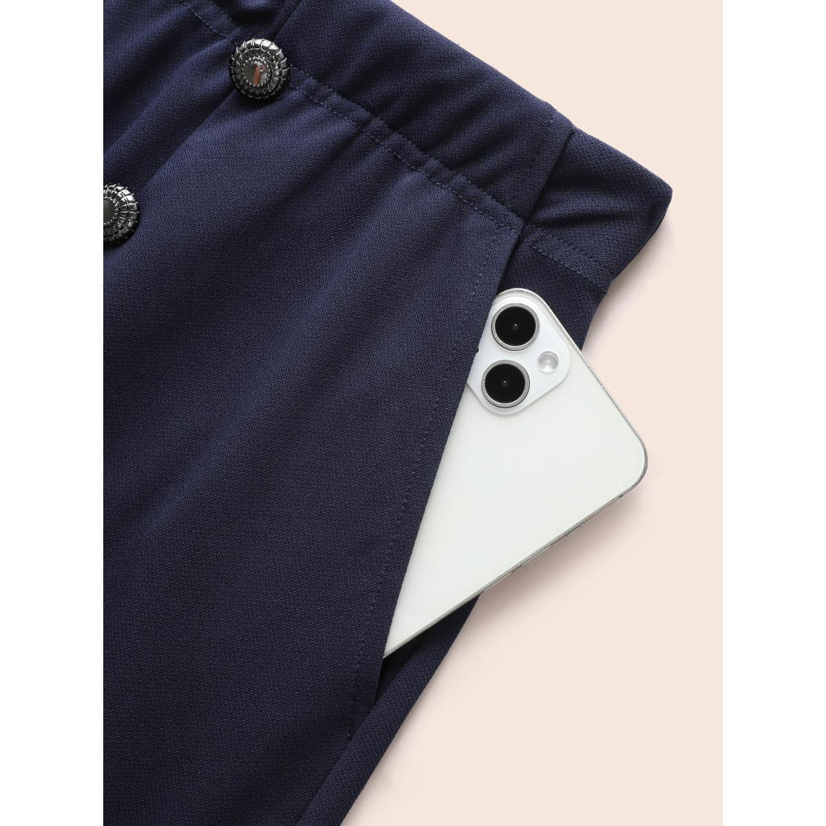 Plus Size Button Detail Split Hem Medium Stretch Skirt Women Indigo At the Office Button Medium stretch Side seam pocket Work Skirts BloomChic 22-24/3X Product Image