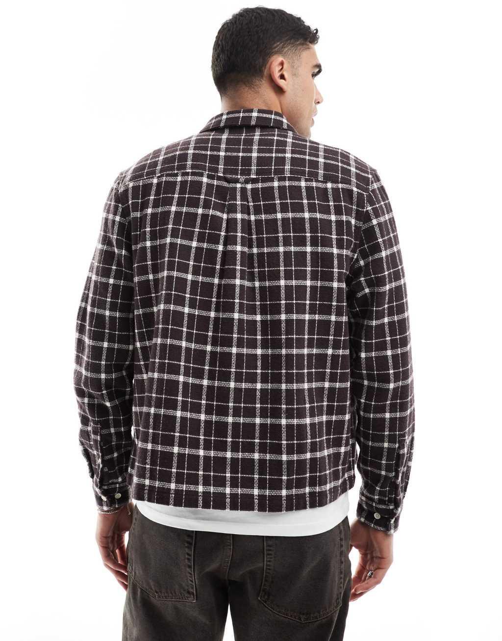 ASOS DESIGN boxy shirt in brown window pane plaid Product Image