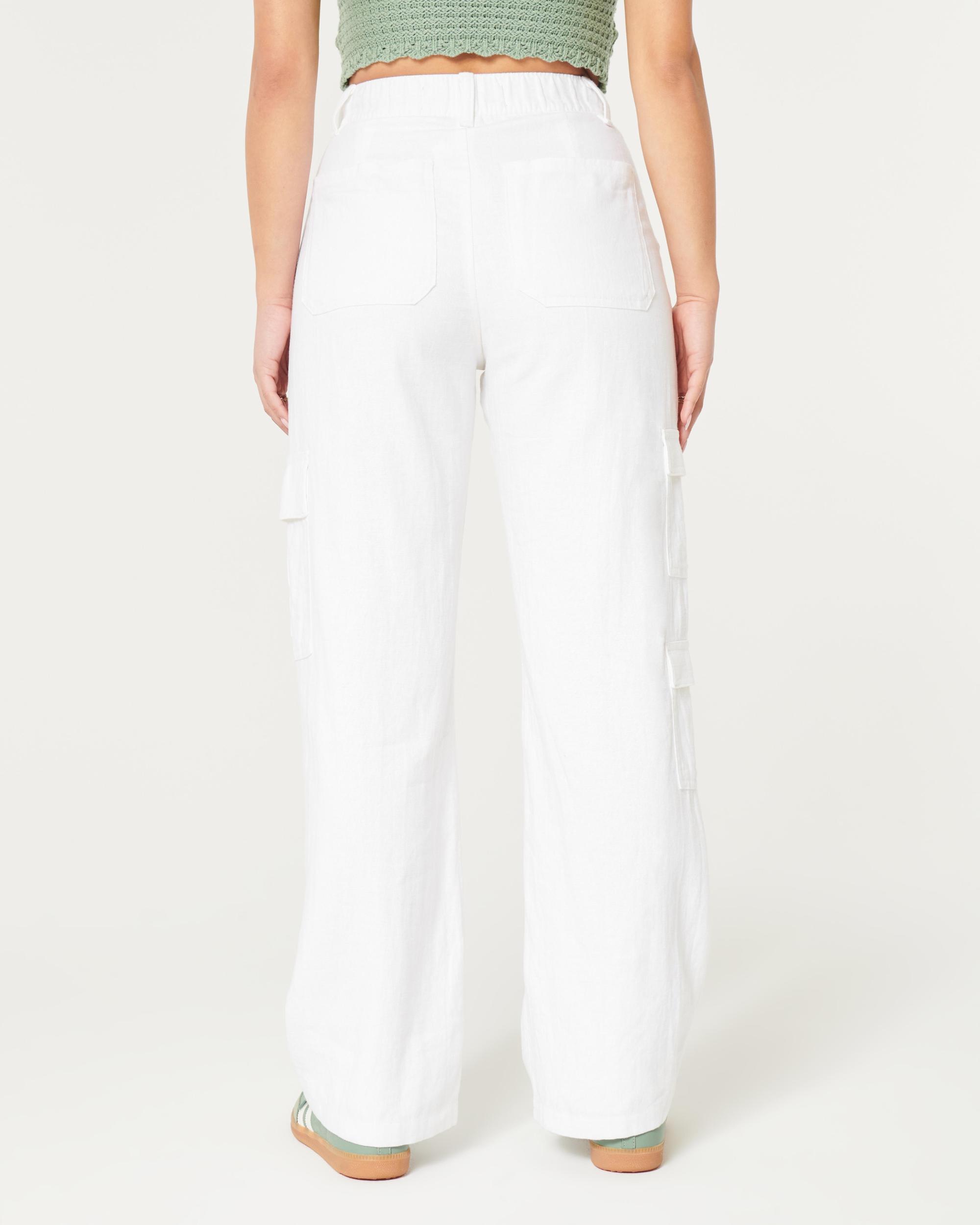 Ultra High-Rise Linen-Blend Baggy 3-Pocket Cargo Pants Product Image