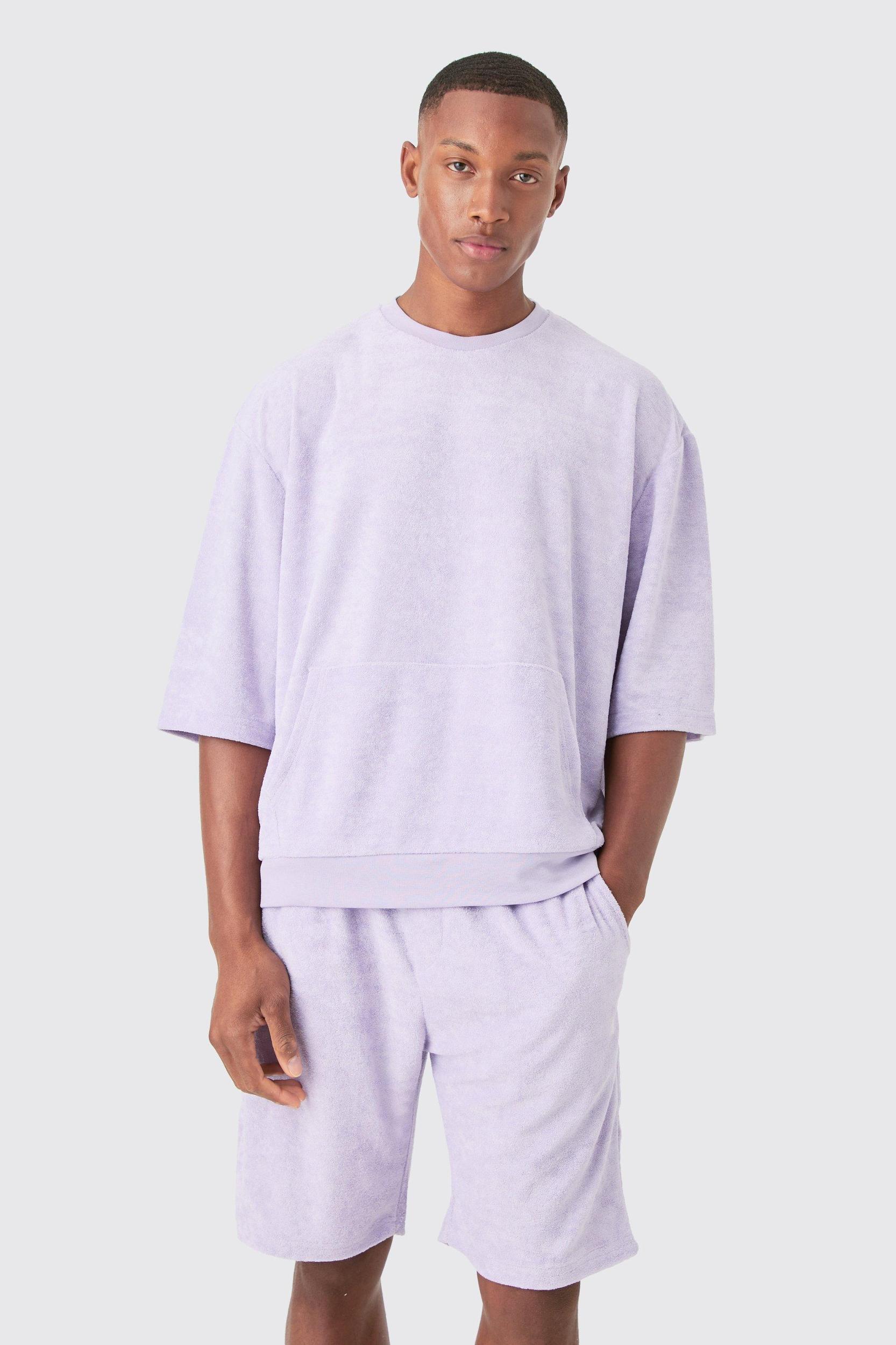 Short Sleeve Oversized Boxy Towelling Sweat Short Tracksuit | boohooMAN USA Product Image