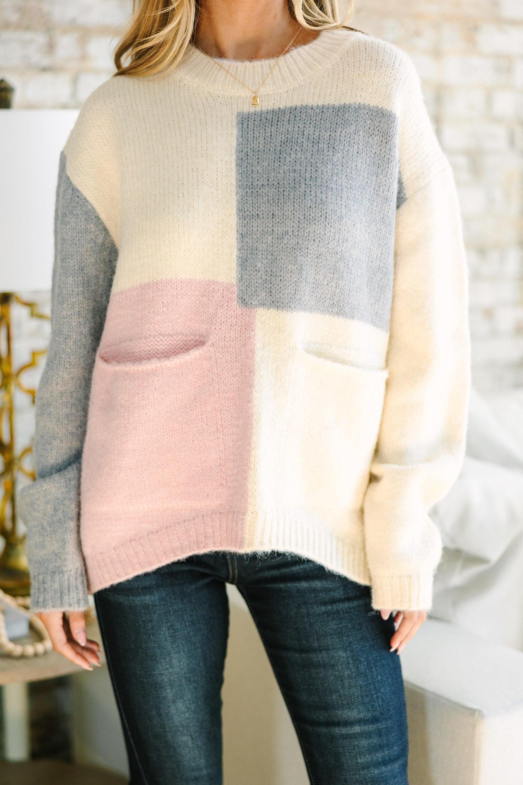 Can't Wait Mauve Pink Colorblock Sweater Female Product Image