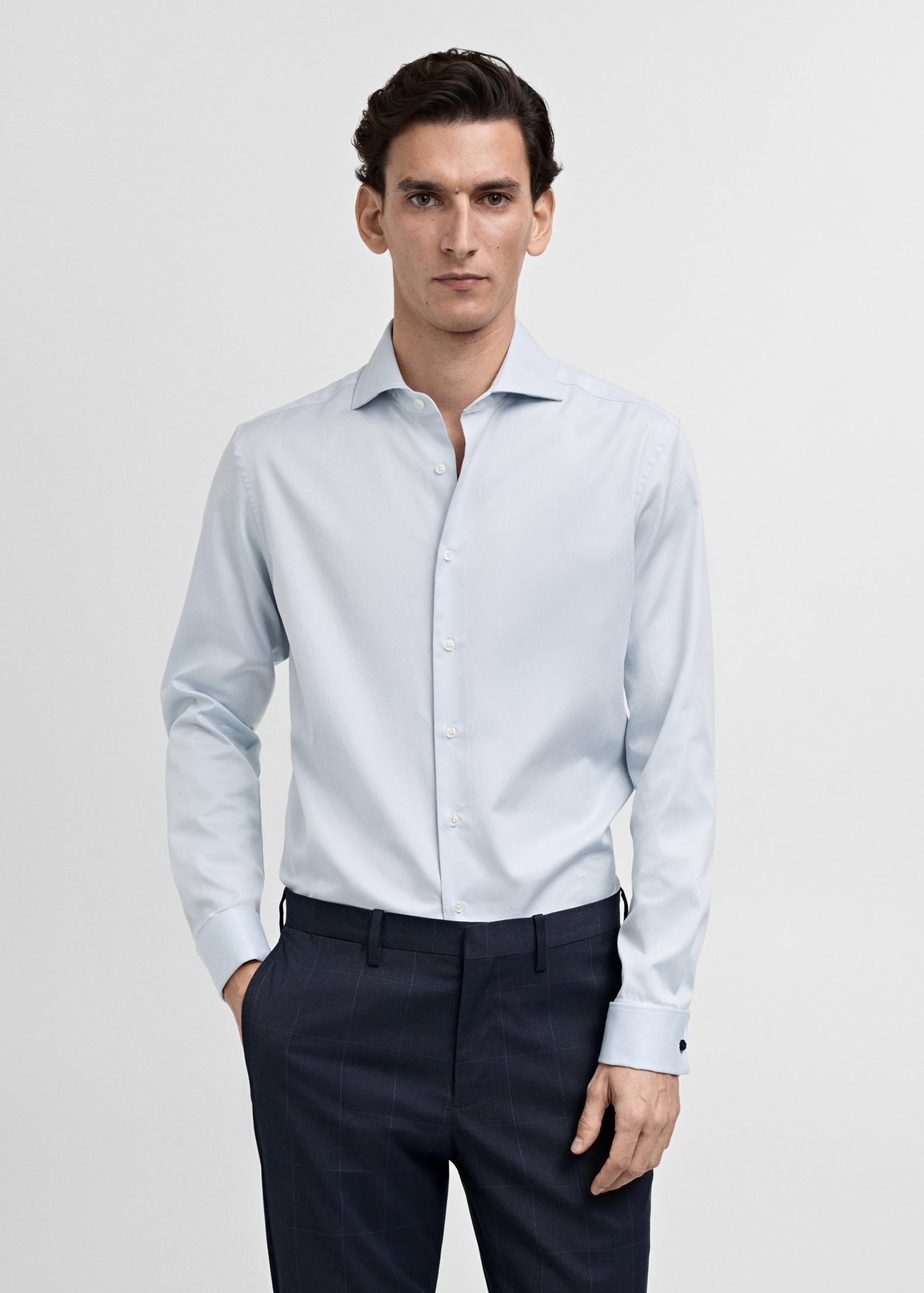 Slim-fit twill fabric suit with shirt cufflinks - Men | MANGO USA Product Image