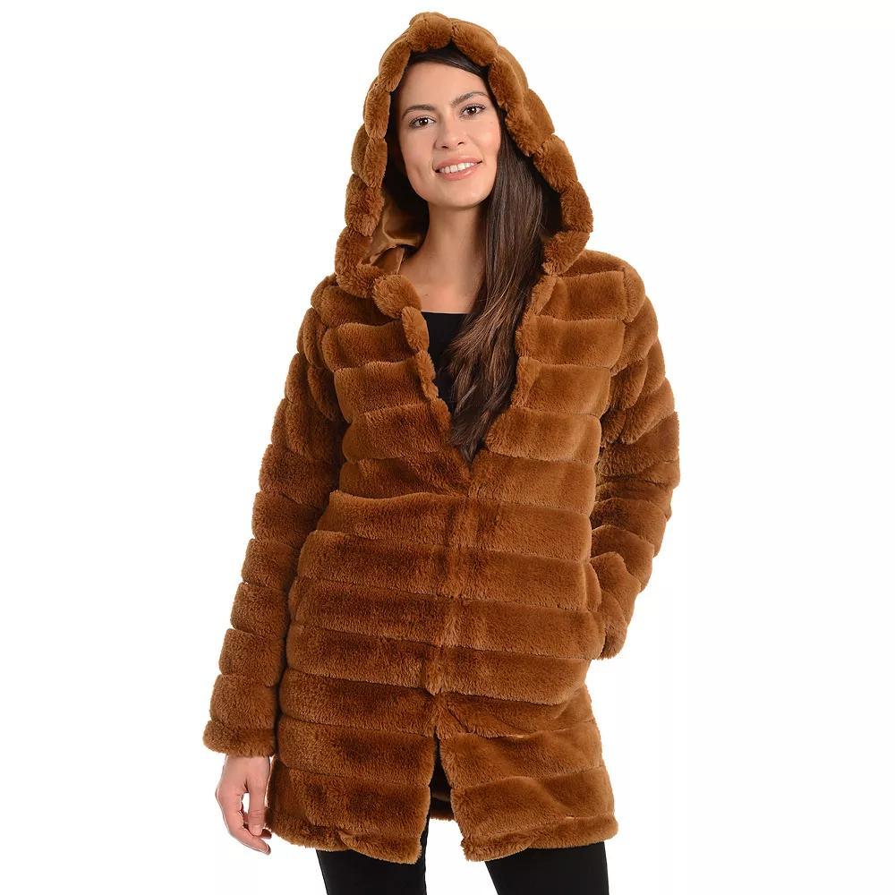 Womens Fleet Street Hooded Faux-Fur Reversible Coat Red Product Image