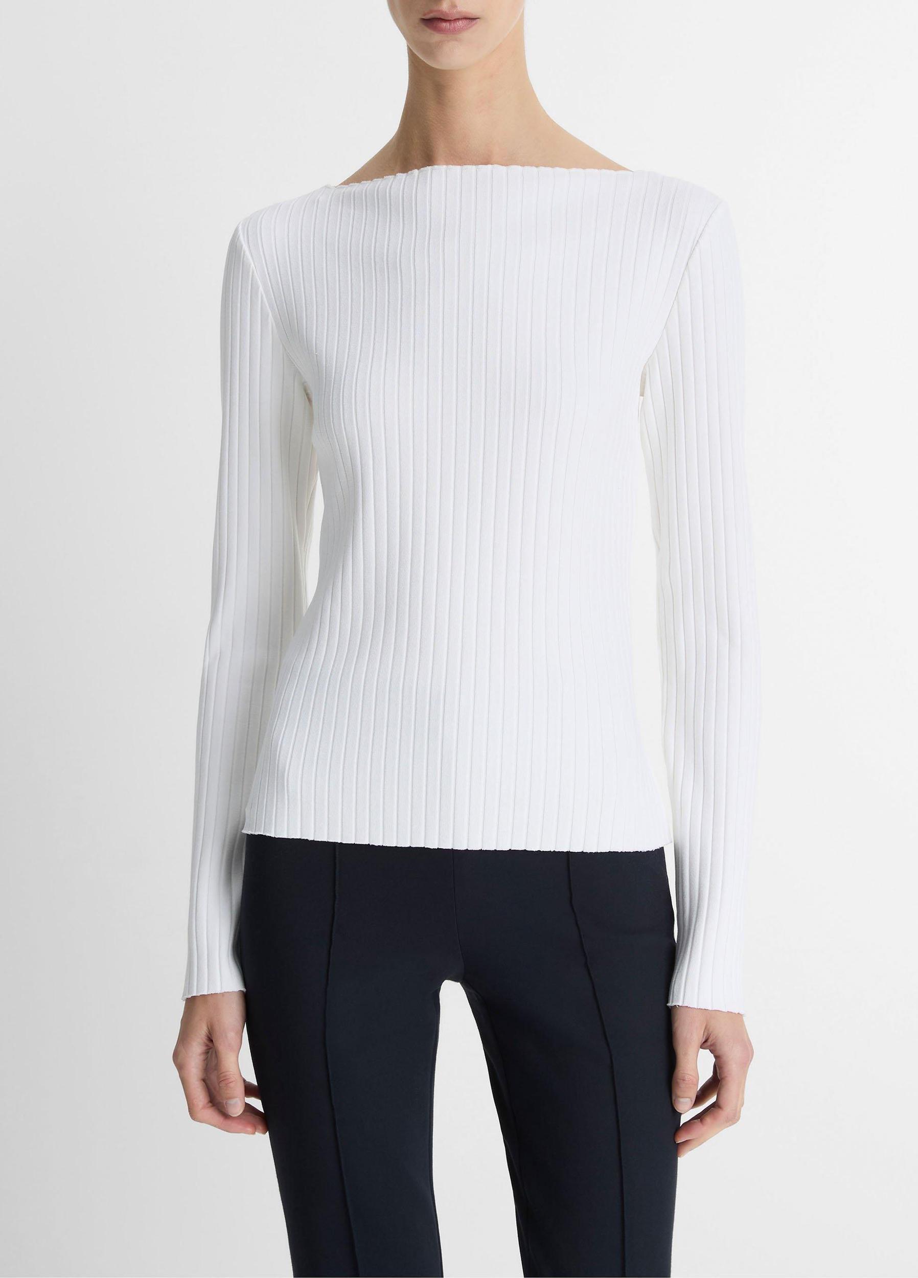 Ribbed Cotton-Blend Slash-Neck Long-Sleeve Top Product Image